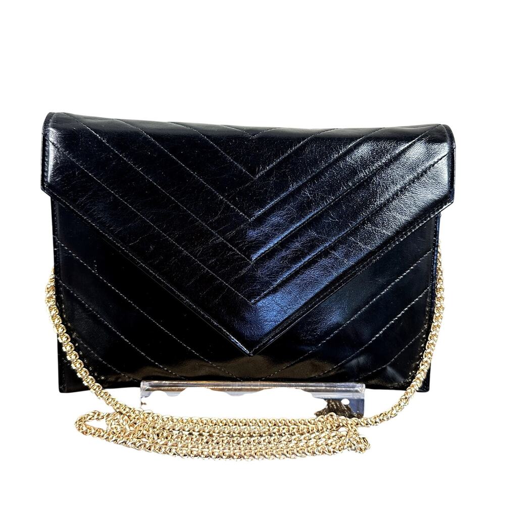 Yves Saint Laurent YSL Black Leather Clutch Bag Authentic Vintage